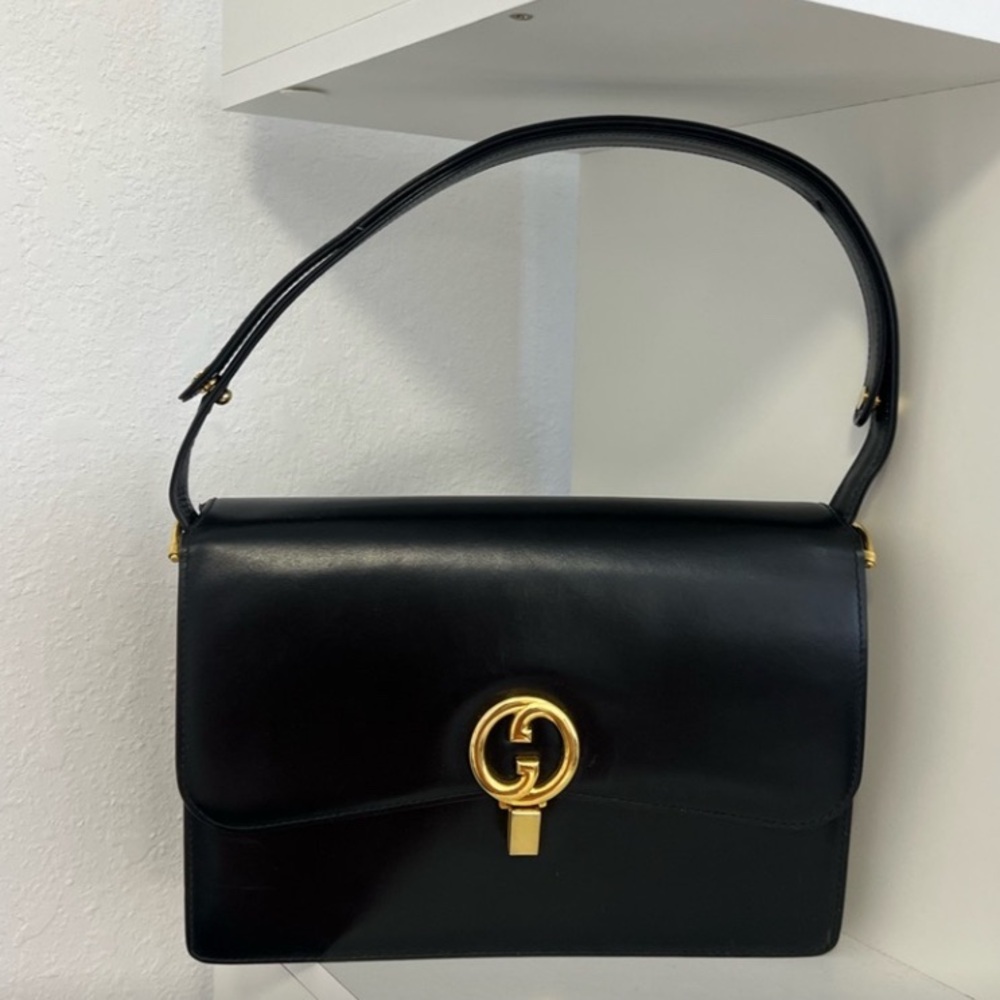 Gucci Rare vintage Black Leather Shoulder Bag
